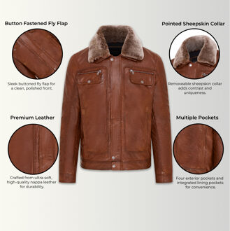 Heren Tan Trucker Shirt Leren Jack - Tornio Bruin - M