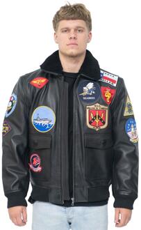 Heren Top Gun A2 lederen bomberjack-San Diego Zwart - S