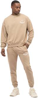 Heren Trainingspak Happy met oversized borduursel Bruin - XL