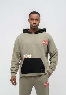 Heren Trainingspak in eigentijdse stijl met graffitiprint Kaki - XL