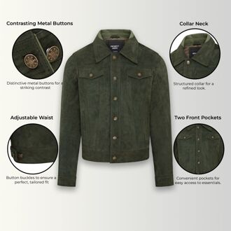 Heren Trucker Geit Su�de Westerse Leren Jeansjas - Yangon - maat M Groen