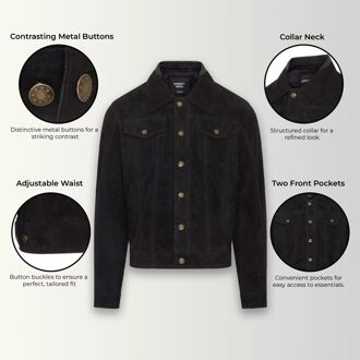 Heren Trucker Geit Su�de Westerse Leren Jeansjas - Yangon Zwart - M