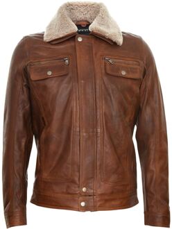 Heren truckershirt leren jas-Galway Bruin - 4XL