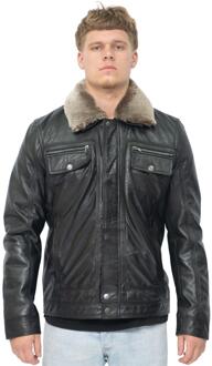 Heren truckershirt leren jas-Galway - maat 2XL Zwart