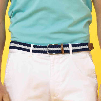 Heren Twee Kleuren Streepjes Vlechtriem (Marine / Wit) Navy - One Size