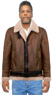 Heren vintage bruin schapenvacht vliegerjack- KANSAS - maat XL