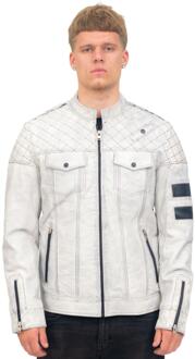Heren vintage gewatteerd leren racejack-Cardiff Wit - 4XL