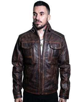 Heren vintage leren bikerjack-Kaapstad Bruin - 2XL