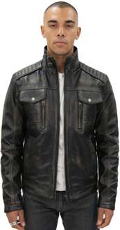 Heren vintage leren bikerjack-Kaapstad - maat S Zwart