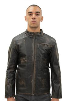 Heren Vintage zwart lederen Bikerjack-Sarajevo - 4XL