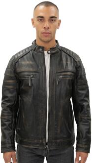 Heren vintage zwart leren bikerjack-Napels - 4XL