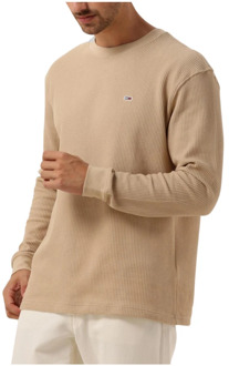 Heren Wafel Lange Mouw Tee Tommy Jeans , Beige , Heren - S