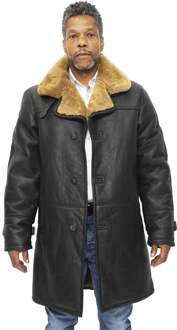 Heren warme schapenvacht Crombie jas-Keulen - maat 4XL Bruin