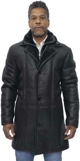Heren warme schapenvacht leren jas-Florence - maat 3XL Zwart