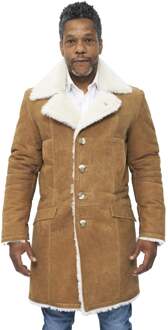 Heren warme schapenvacht trenchcoat-Managua - maat S Bruin