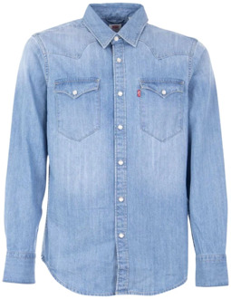 Heren Western Barstow Shirt Levi's , Blue , Heren