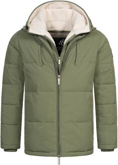 Heren Winter Gewatteerde Jas AS-457 – 2in1 Met Uitneembare Teddyfleece & Dubbele Capuchon - maat Groen
