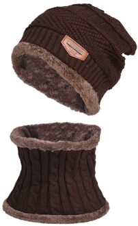 Heren Winter Hat Cap Kraag Set Winddicht Plus Fluwelen Dikke Gebreide Hoed Effen En Uitlaat Mannen Warme Muts Sjaal set Motorkap Femme Hiver koffie