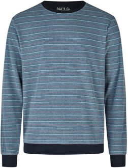 Heren winter pyjama set lang badstof licht/donker gestreept Blauw - XXL