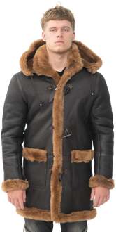Heren winter schapenvacht capuchon duffelcoat-Helsinki - maat 4XL Bruin