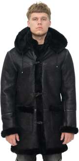 Heren winter schapenvacht capuchon duffelcoat-Helsinki - maat L Zwart