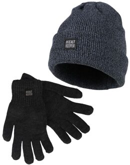 Heren Winter Set - Muts + Handschoenen - Antraciet-XXL - XXL