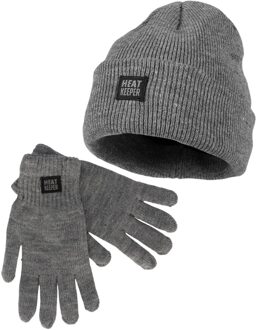 Heren Winter Set - Muts + Handschoenen - Grey-L/XL Grijs - L/XL