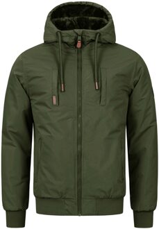 heren winterjas AS-320 met teddyvoering & capuchon – warm & stoer Olijf - L