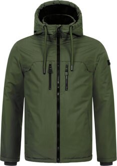 heren winterjas AS-332 met teddyvoering en capuchon Olijf