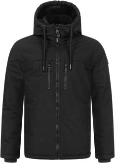 heren winterjas AS-332 met teddyvoering en capuchon Zwart - L