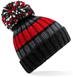 Heren Wintermuts met Pompon zwart/cherry 100% acryl One size