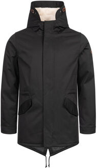 heren winterparka met teddovoering en capuchon Zwart - L