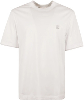 Heren Wit Katoenen Logo T-Shirt Brunello Cucinelli , White , Heren - 2Xl,Xl,L,M