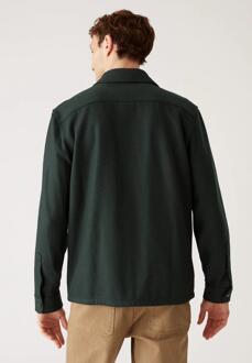 Heren Wollen Blend Overshirt in Groen