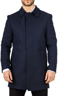 Heren wolmix klassieke kraag marineblauwe overjas
