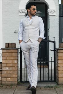 Heren Zomer 2-delig Pak Linnen Formeel Crème Beige Vest Broek - 42" (Chest) 36" (Waist)