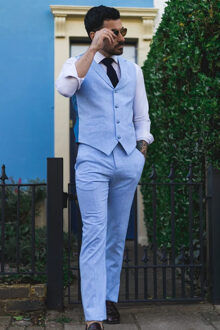 Heren Zomer 2-delige Pak Linnen Formeel Blauwe Vest Broek - 42" (Chest) 36" (Waist)