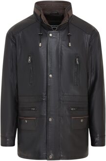 Heren zwart-bruine zachte Italiaanse leren parka jas-Winnipeg - maat L Zwart/bruin