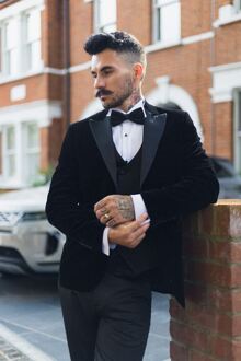 Heren zwart fluwelen diner smoking colbert blazer