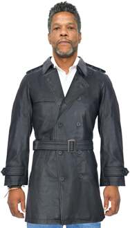 Heren zwart lederen trenchcoat-Memphis - S