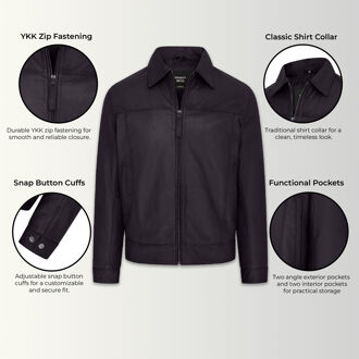 Heren Zwart Retro Klassiek Leren Harrington Bikerjack - Drammen - maat L