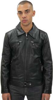 Heren zwart rundleer Harrington jas-Genève - XS