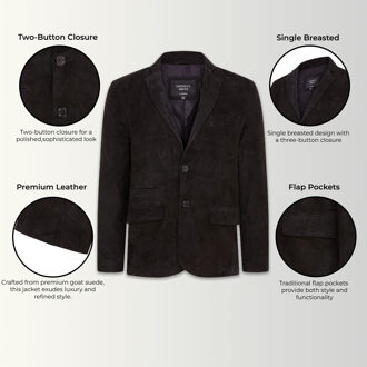 Heren Zwart Slim Geiten Suède Italiaanse Blazer Jas-Somero