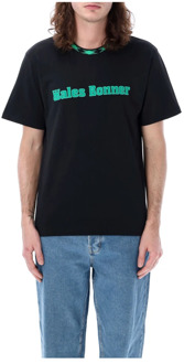 Heren Zwart T-shirt met Borduursel Wales Bonner , Black , Heren - L,M