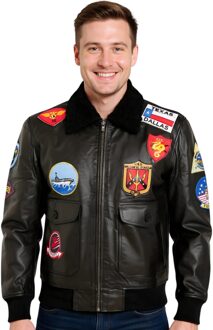 Heren Zwart Top Gun A2 Leren Bomberjack - Perth - maat XL