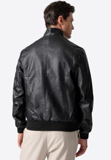 Heren Zwarte Eco-leren Jas met Trekkoorden - maat XL