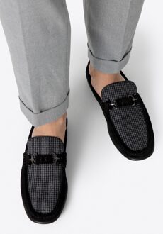 Heren Zwarte Geruite Stoffen Mocassins