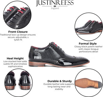 Heren Zwarte Lakleren Brogue Schoenen - Flynn - EU 40.5 / UK 7