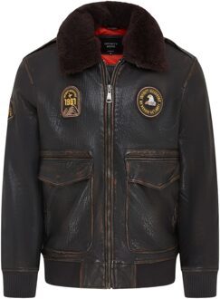 Heren zwarte leren bomberjack met schapenvachtkraag G-1 pilotenjack - Lineair - maat 4XL