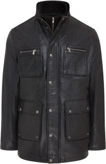 Heren zwarte leren militaire jas - Buitenjas - Veld - 5XL